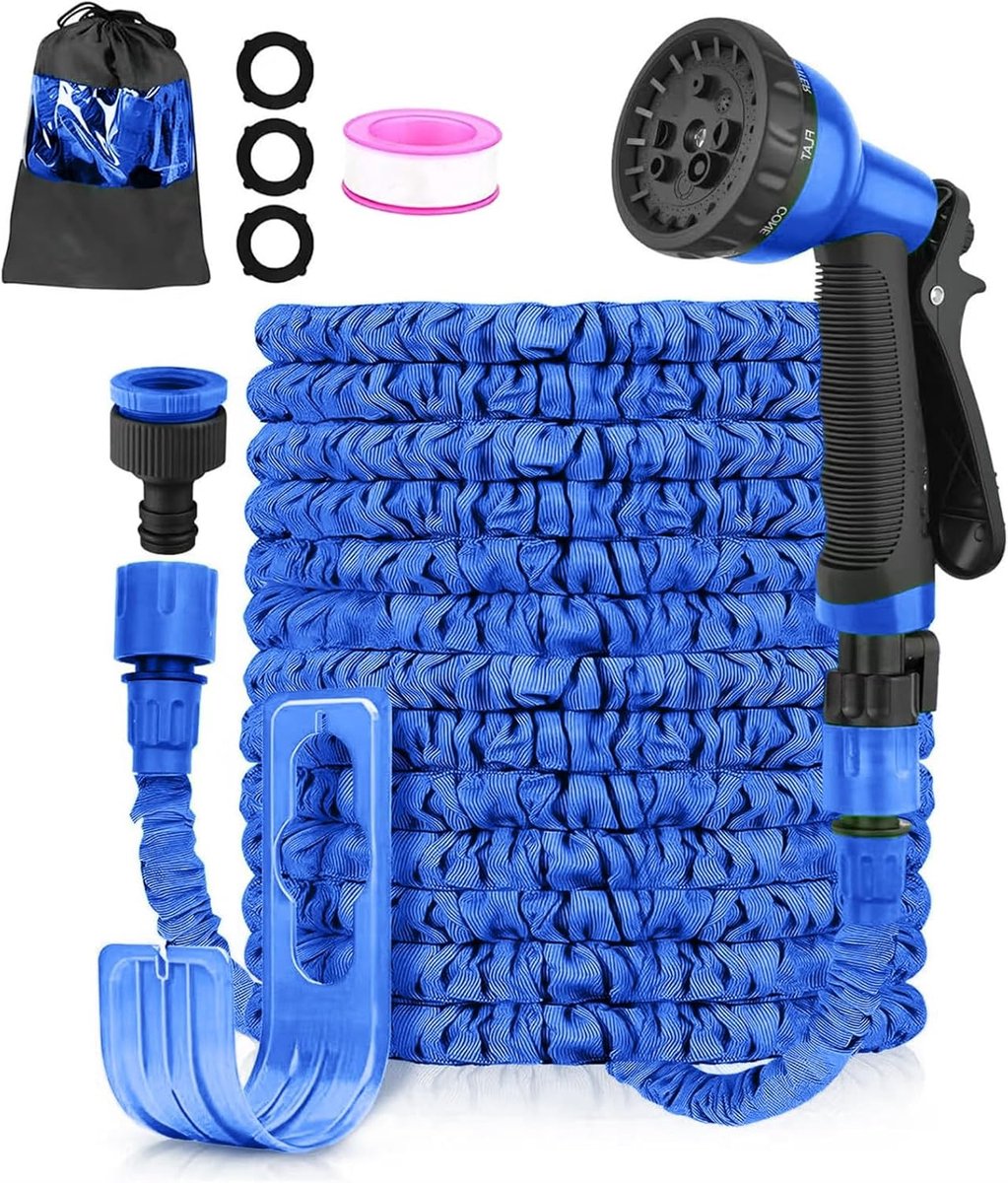 Flexibele tuinslang 30m, rekbare flexislang, waterslang flexibel met 3-voudige latexkern incl. adapter voor 1/2' 3/4' inch en wandhouder, voor buiten
