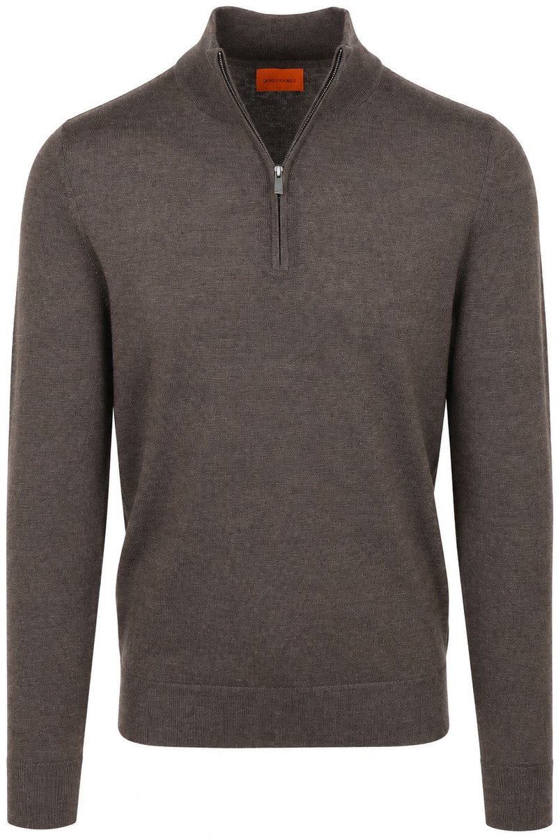 Suitable Merino Half Zip Trui Bruin - Maat S - Heren - Quarter zip - Schipperstrui met rits - Volwassen mannen