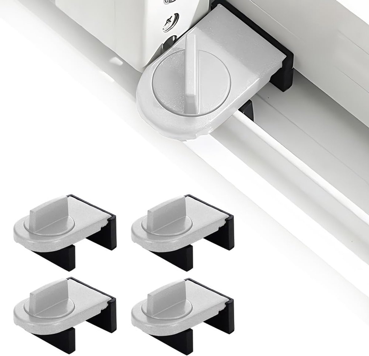 Ulisem - Schuifraam veiligheidsslot - 4 stuks ijzeren raamvergrendeling met antislip rubberen pad - Klembevestiging - Verstelbare klembreedte 16-30 mm - Past op 25-39 mm spleetafstand - Geschikt voor schuifraam en schuifdeur - Zilver