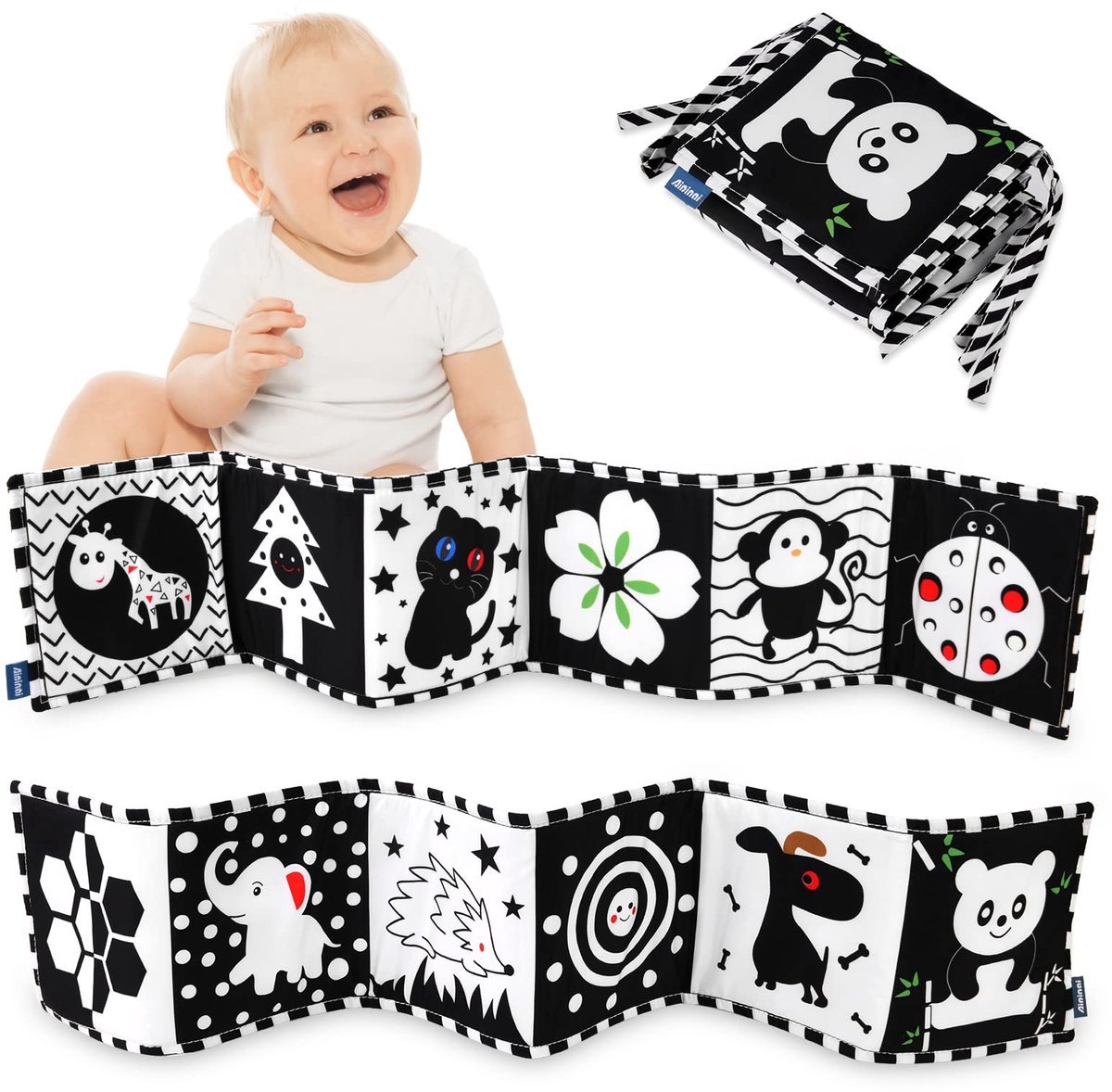 Casalora Knisperboekje Baby - Speelboekje Tummy Time - Montessori Baby Speelgoed - Buggyboekje - Box Activiteiten - Babyboek eerste jaar 0-6 maanden