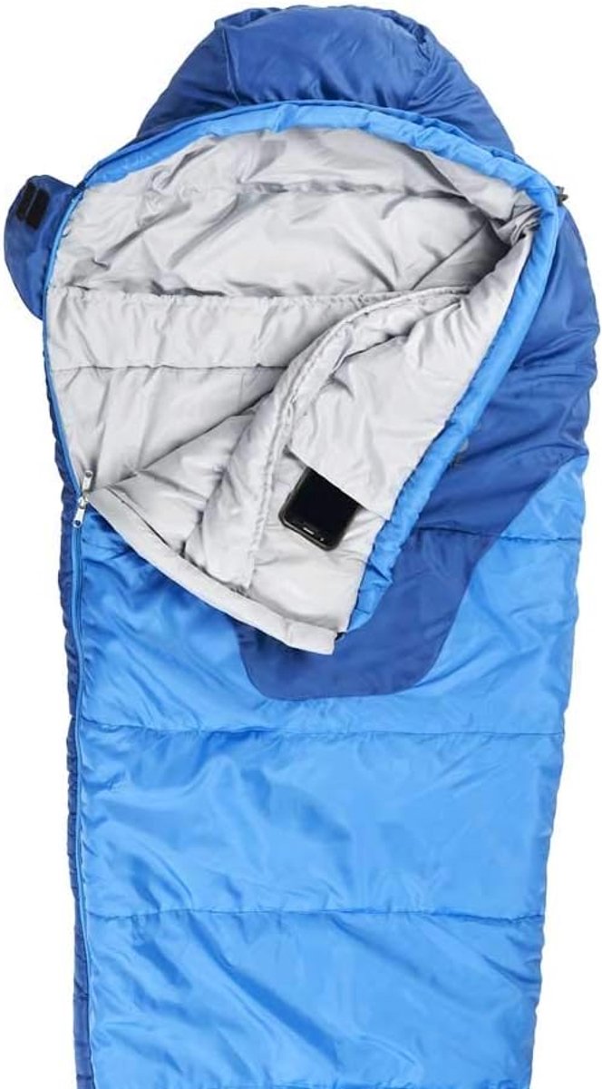 Slaapzak Junior - Kampeerzak Holle Vezel - Buiten Overnachten - Met Thermische Kraag - 165 x 65/45 cm - Blauw — afbeelding 3