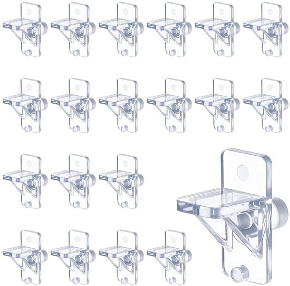 Plankdragers 20 stuks - Transparant - ABS-kunststof - 6 mm inlegplankhouders - Vloerdragers - Tot 2,7 kg belastbaar - Voorgeboorde gaten - Plankhouders
