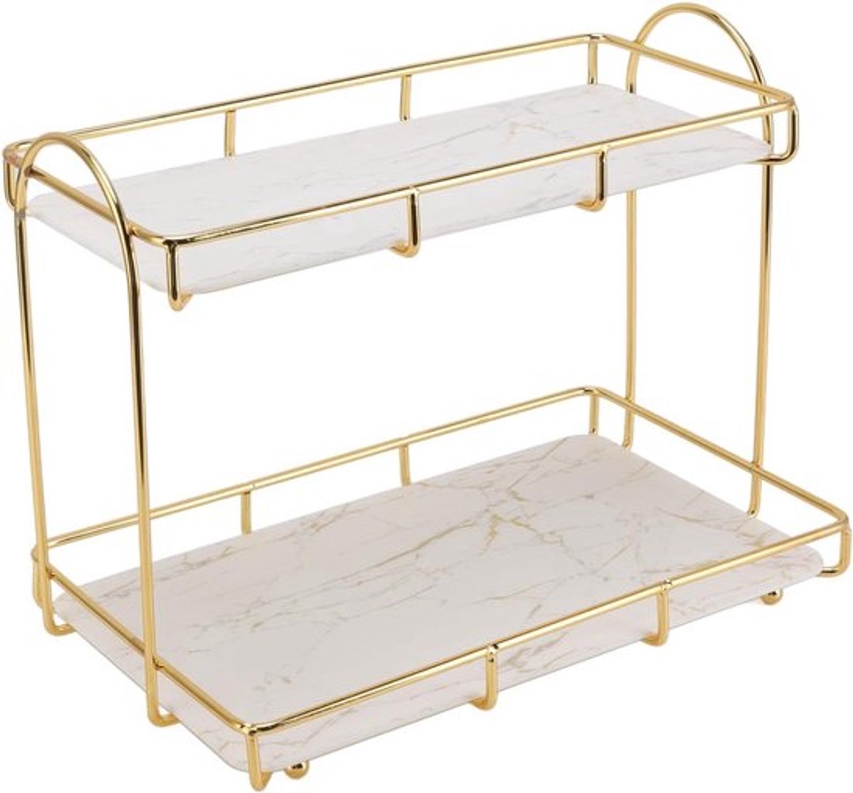 Aanrechtopberger met 2 niveaus voor Badkamer - Huidverzorging en Make-up Opslag - Gouden Afwerking - Lotion, Make-up, Parfum - Goud en Wit - Klein