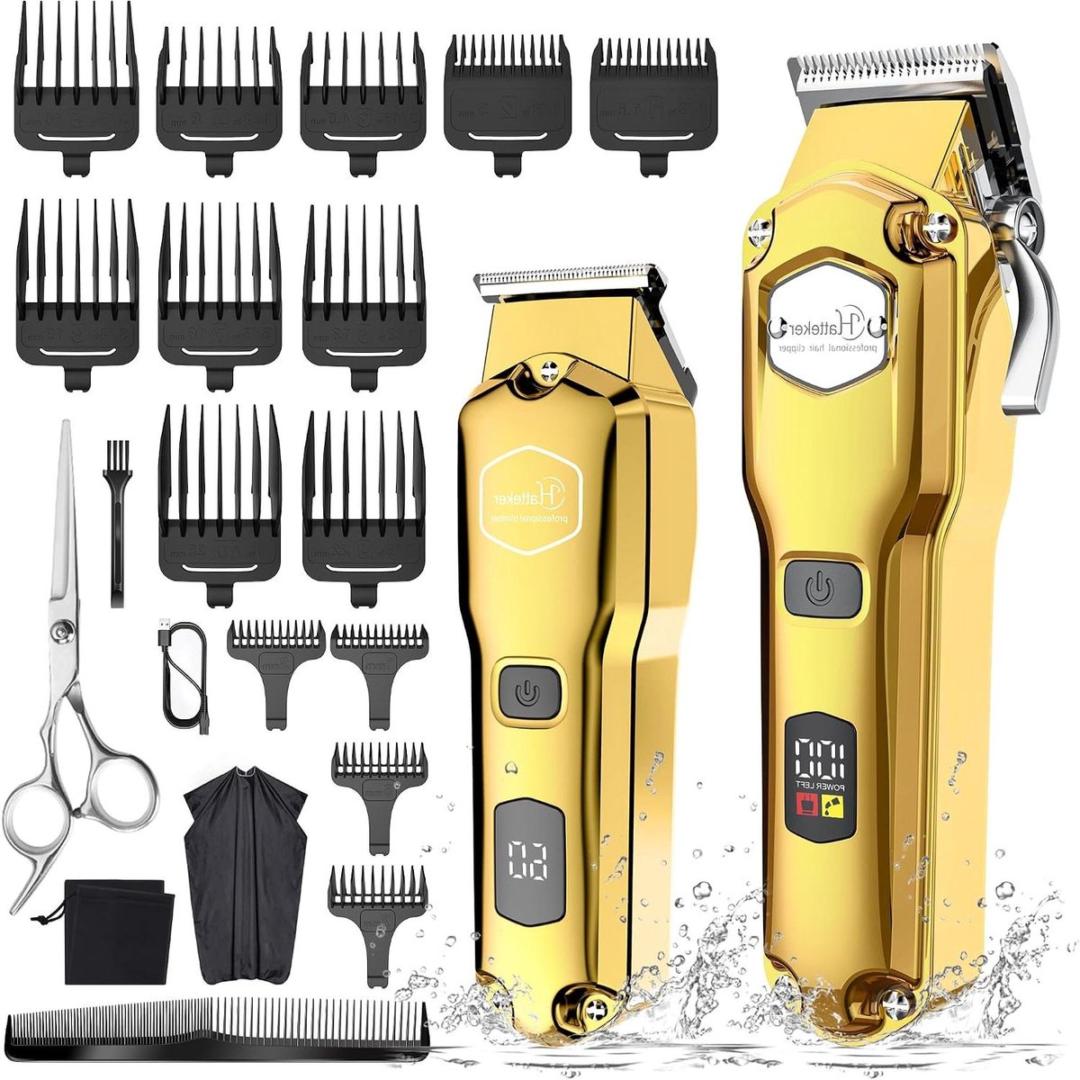 Haartrimmer Set - Baard Trimmer - Thuis Kapsel Maken - Waterdicht LCD Display - 150 Min Gebruik - Goud