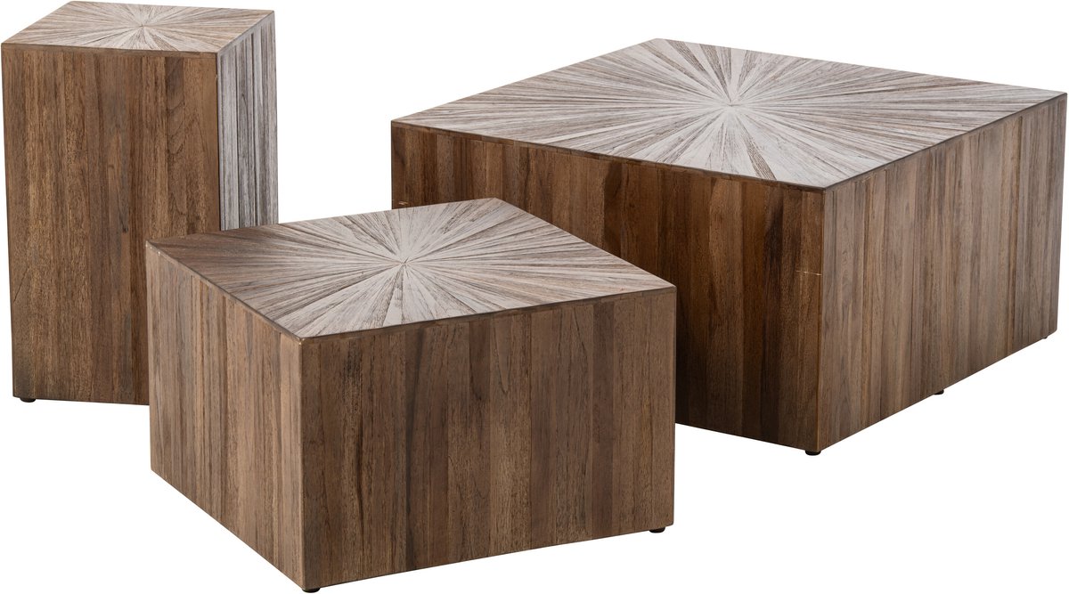 J-Line Kubusvormige salontafels Ray - gerecycled hout - donkerbruin - set van 3