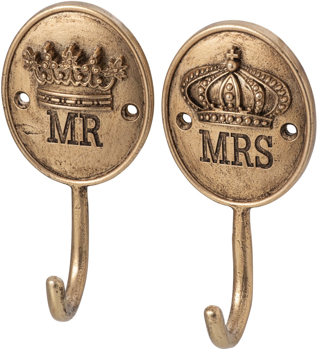 J-Line Kapstok Mr & Mrs - tin - goud - assortiment van 2