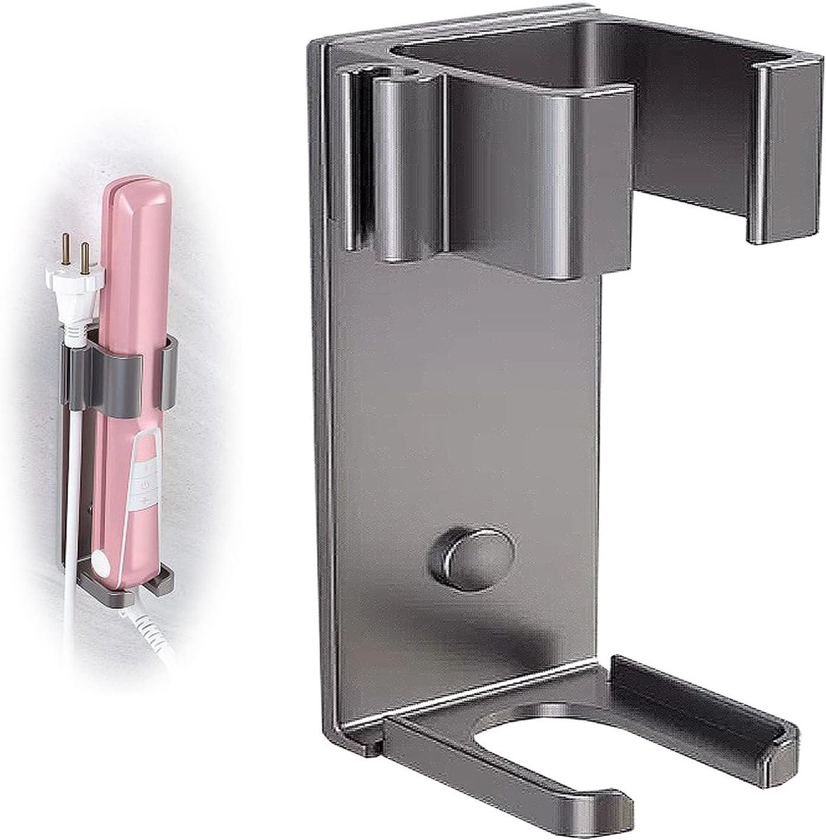 Stijltang houder - Haar styling opberger - Badkamer organisatie - Hittebestendig aluminium - 12 cm - Grijs