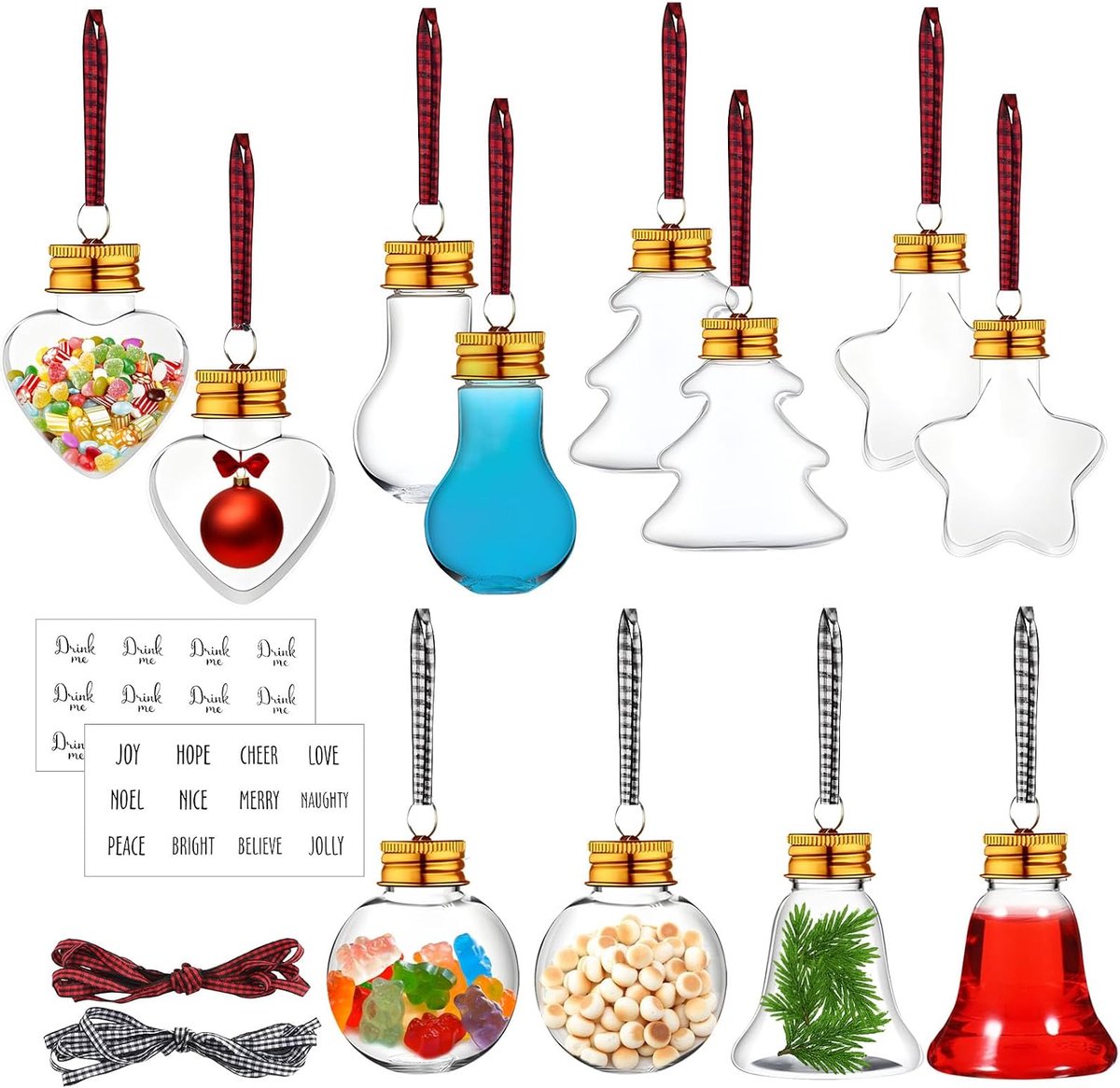 Kerstballen, kerstboomversiering, hangers, kerstballen voor het vullen van snoep, wijn, dranken