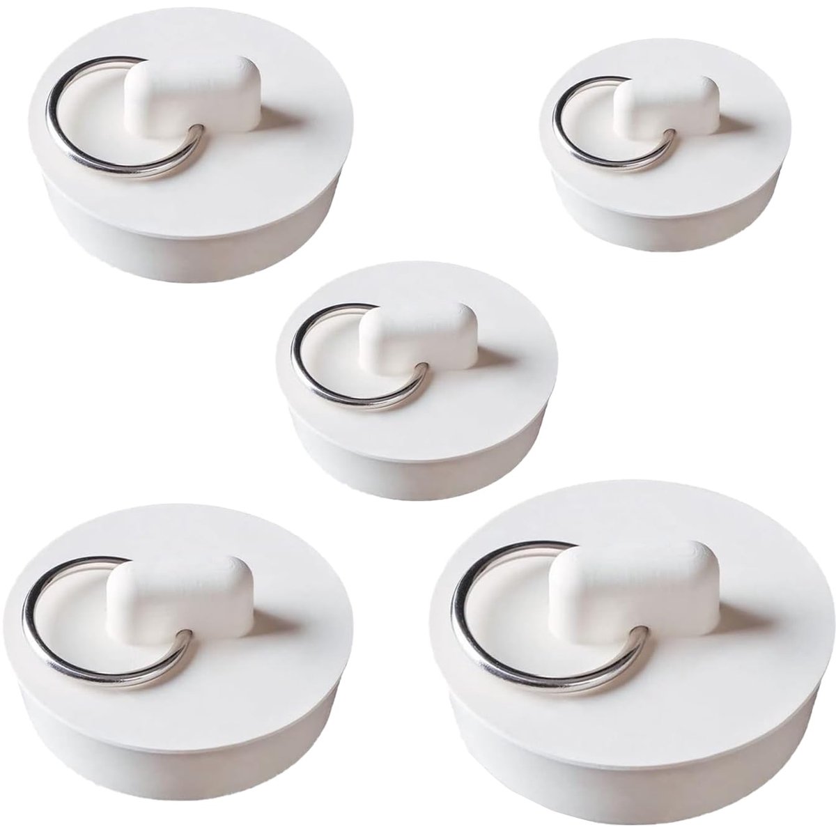 5 stuks badstopstopstoppen, gootsteenplug rubber, rubberen badplug, waterstop afdichting vervanging universele gootsteenplug set met ophangring voor badkuip badkamer keuken, wit