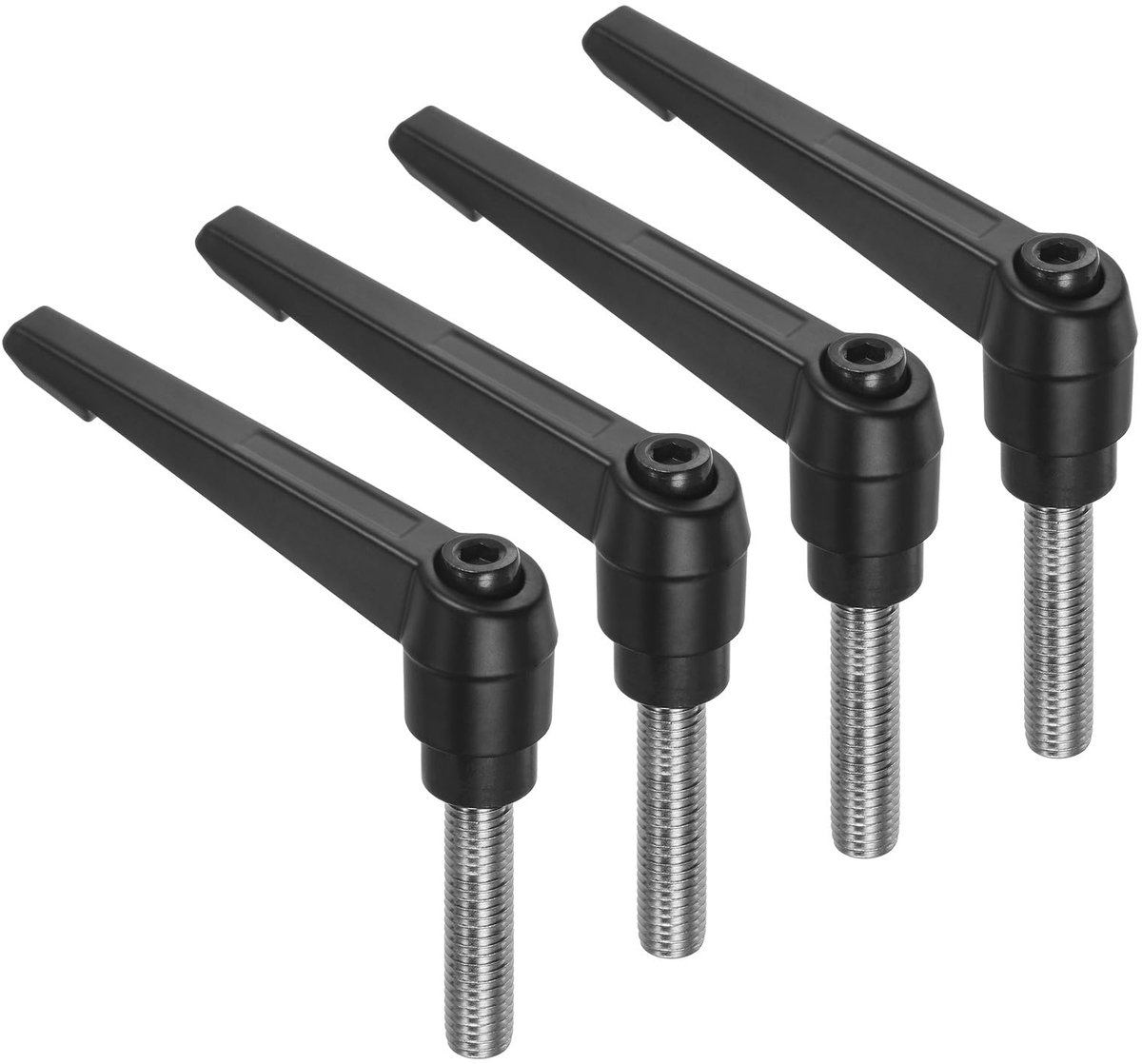 Bevestigingshendels, 4 stuks, M12 x 50 mm, mannelijke schroefdraadbouten van roestvrij staal 304, verstelbare handgrepen met snelsluiting, zwart