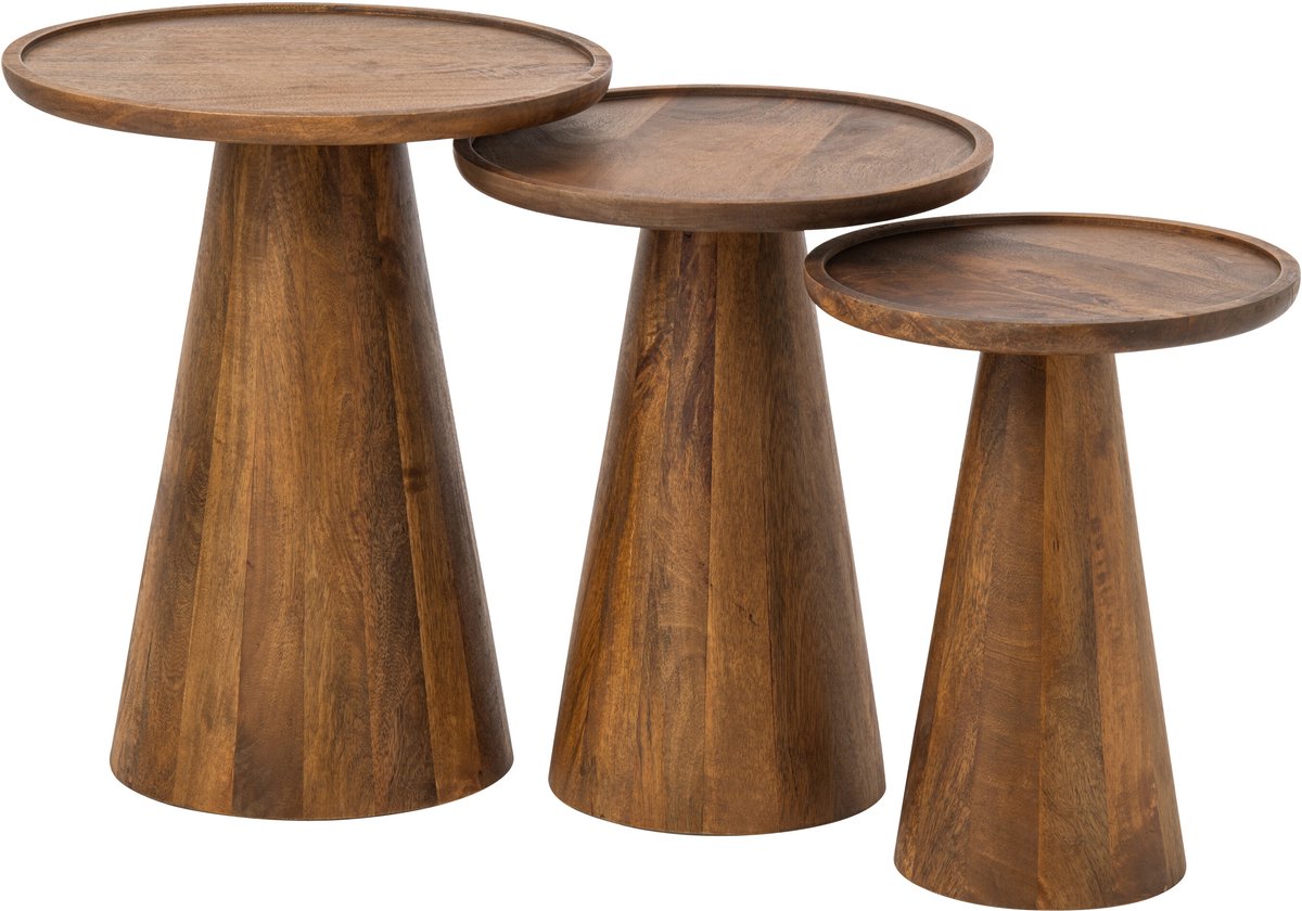 J-Line Ronde bijzettafels - mangohout - naturel - set van 3