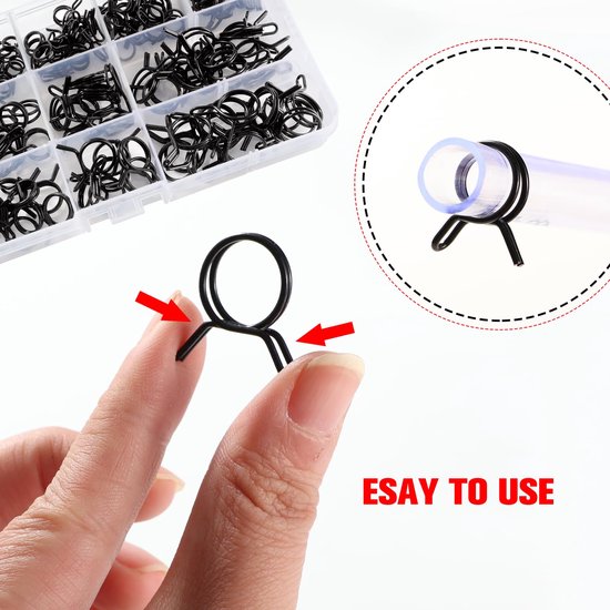 150 stuks 5-14 mm brandstofslangveerklemmen, brandstofleidingslangklemmen, assortiment slangklemmen voor slangklemmen met enkele draad, voor motorfiets, scooter, ATV (10 maten, zwart) — afbeelding 2