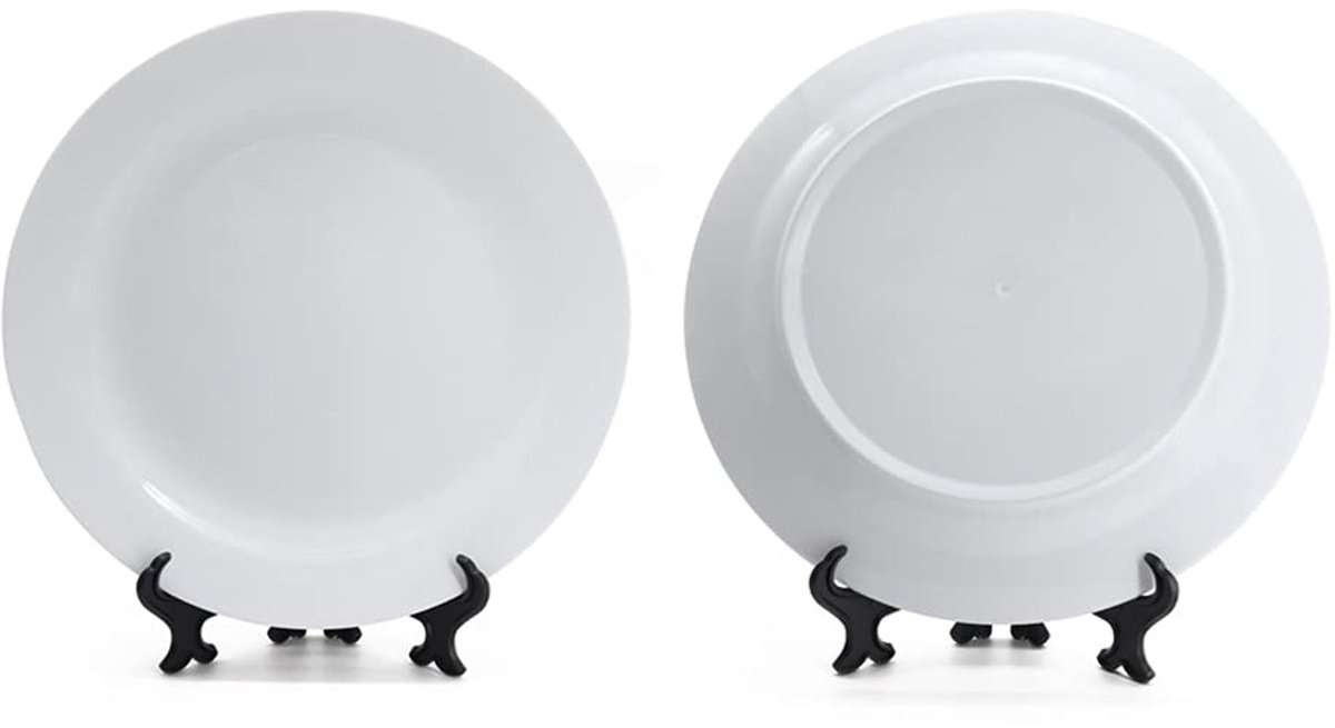 Keramische platte plaat met standaard, porseleinen borden, 20,3 cm ronde dessert- of saladeplaat, loodvrij, veilig in de magnetron, oven en vriezer