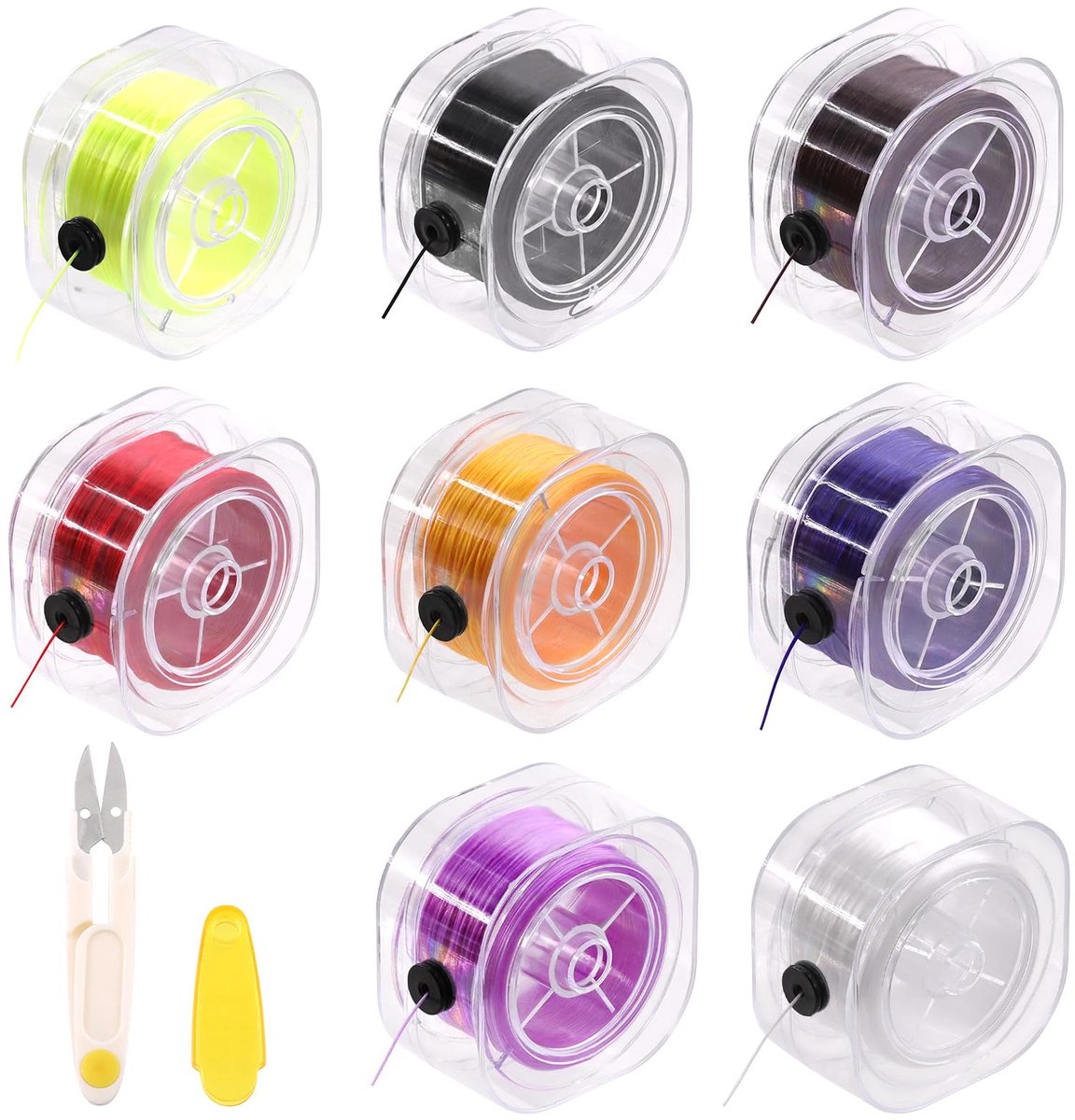 Elastische koord kit met organiserende koffer en schaar, 8 kleuren elastische string platte rekbare armband string voor sieraden armbanden ketting maken en kralen