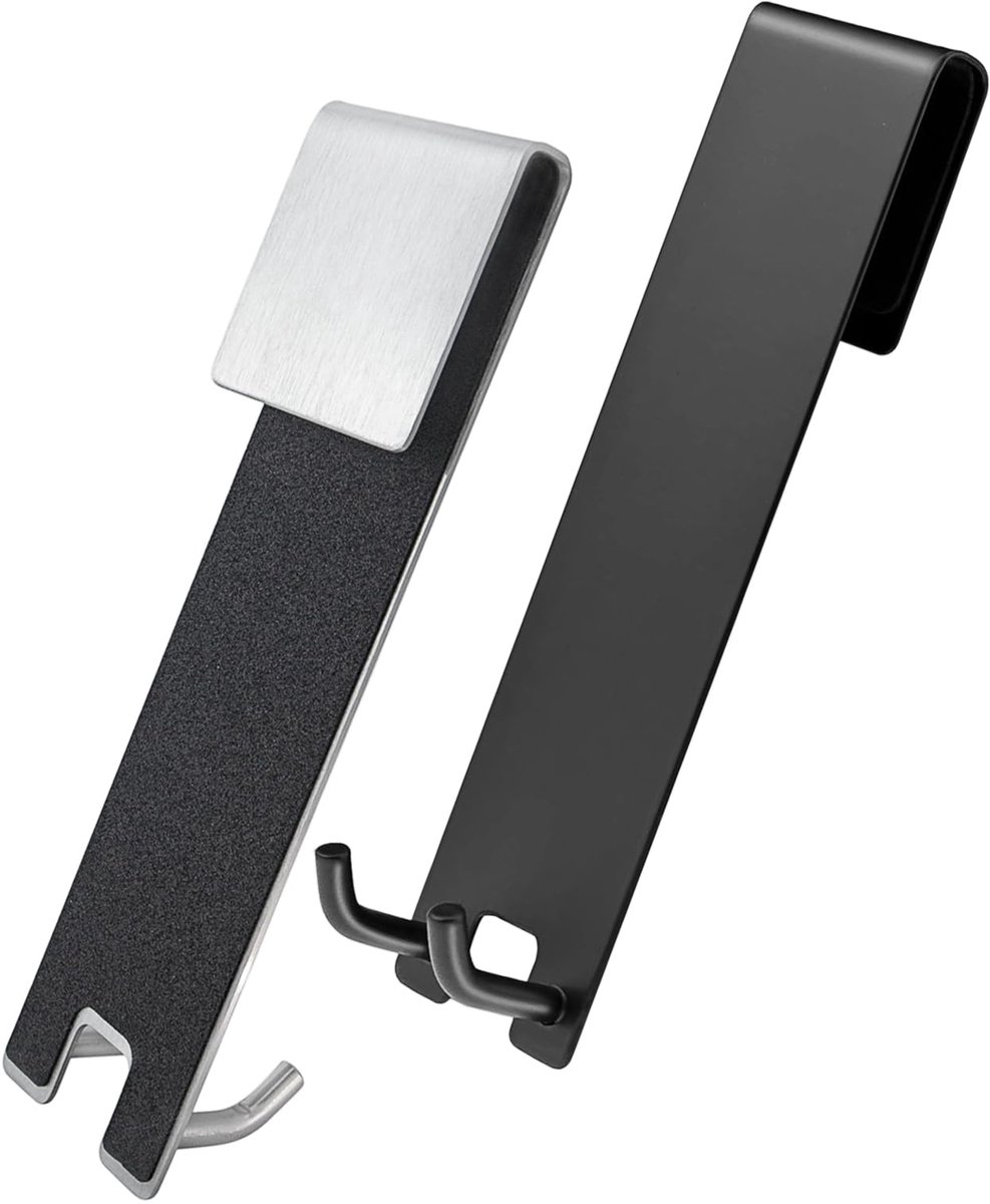 2 stuks handdoekhaken zonder boren, handdoekhouder douchewand, roestvrij staal 304 handdoekhaken, handdoekhouder, douchewand, met rubberen beschermkussen, douchehaken, zilver en zwart, voor