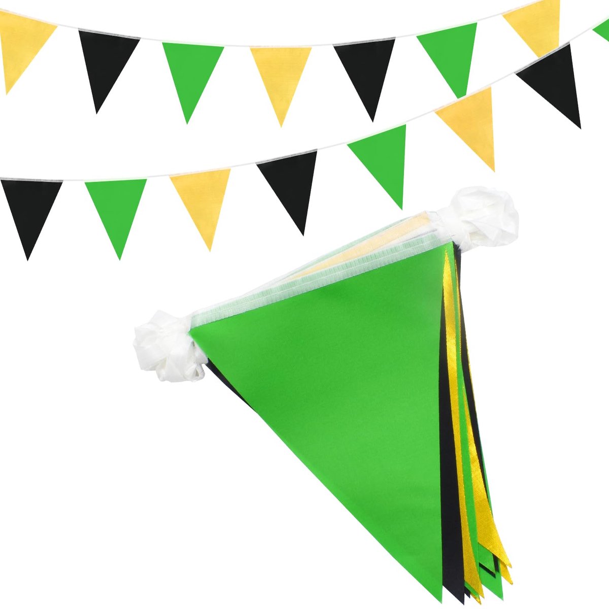 20M/66ft Zwart Goud en Groene Bunting Banner, 52 stuks Stof Driehoek Banners voor Indoor Outdoor Verjaardag Baby Shower Bruiloft Tuin Thuis Party Decoraties