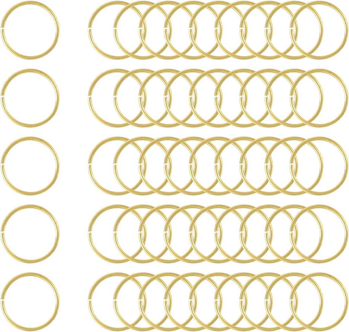 50 stuks open springringen, 15 mm OD messing springringverbinders, 1 mm dik, O-ringen voor halskettingen, armbanden, sieraden maken, sleutelhangers, doe-het-zelf knutselen, goudkleurig