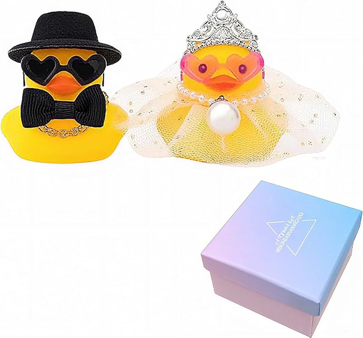 3 Stuks Bruid en Bruidegom Badeendjes Met Verpakking, Rubber Eendje, Mini-eend Huwelijkscadeau Voor Bruidspaar, Autodecoratie