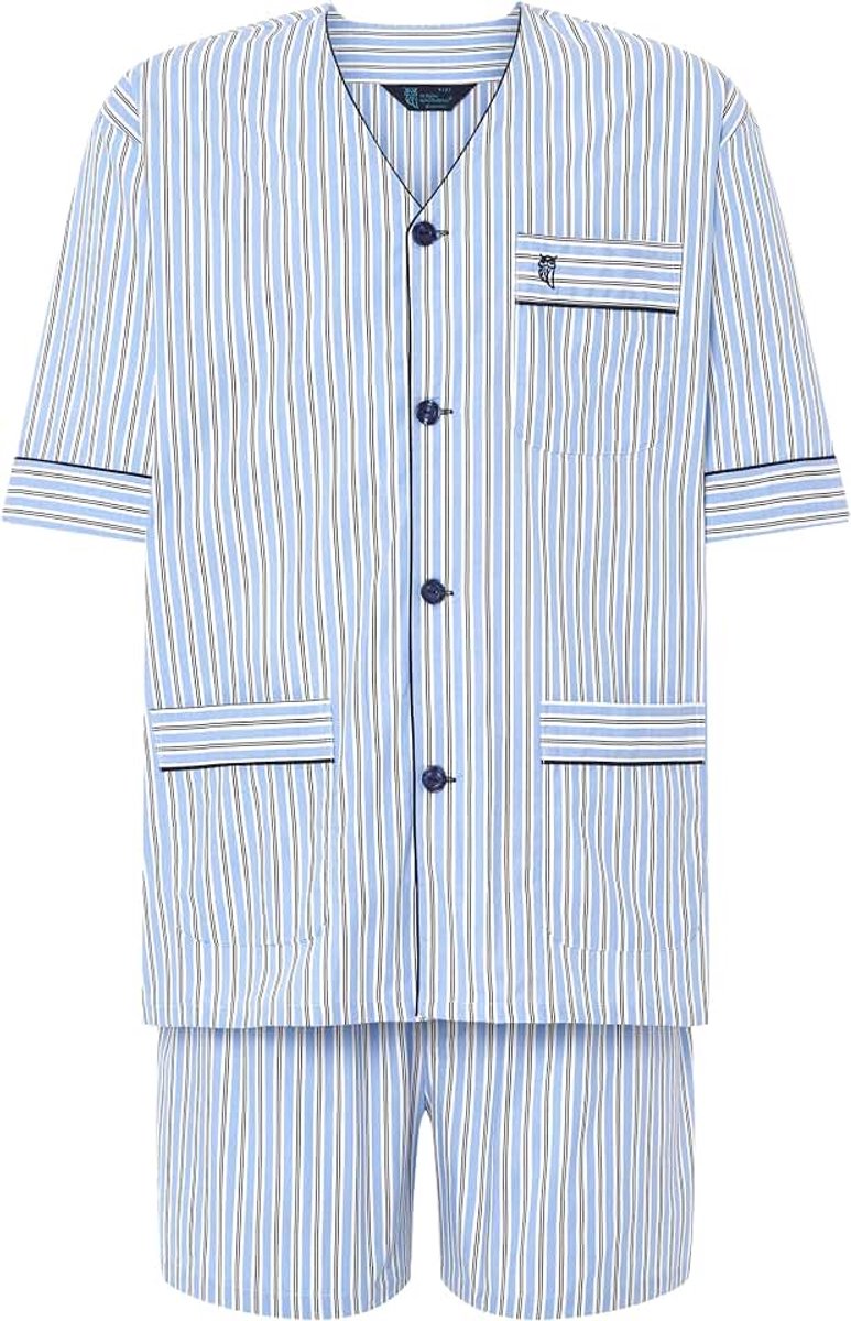 Búho NOCTURNO Pyjama Heren Korte Mouwen Zomerse – 100% Katoen Of Katoenmix Jasje Judostijl Open Knopen Of Van Lichtgewicht Jersey Nachtkleding Met Korte Mouwen