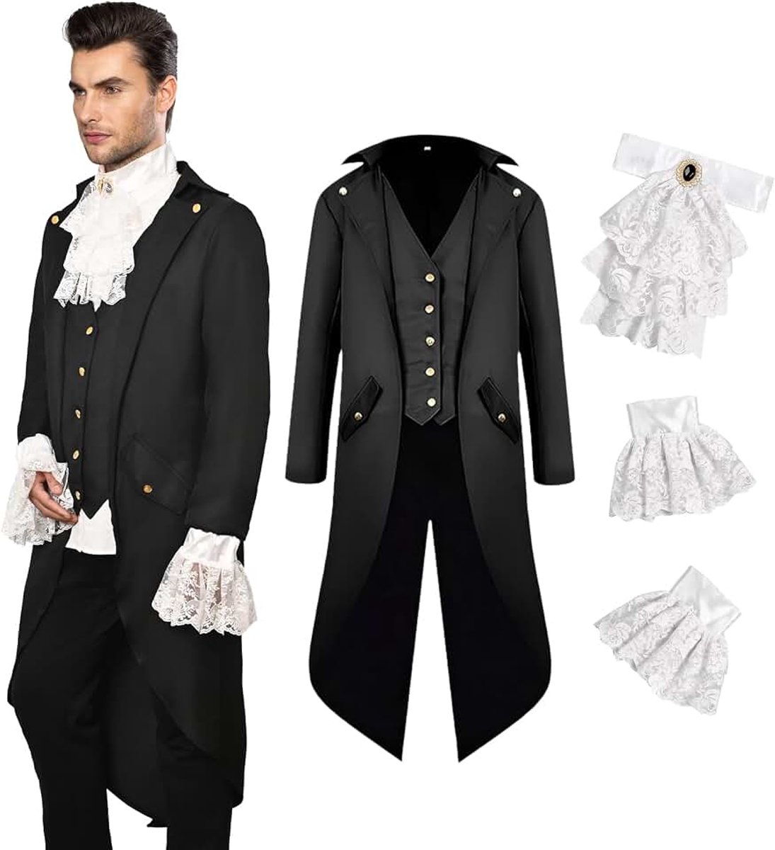Kostuum voor heren: steampunk-jas, gothic, overjas, Victoriaanse jas voor heren, Halloween, piraten, vampier, cosplay