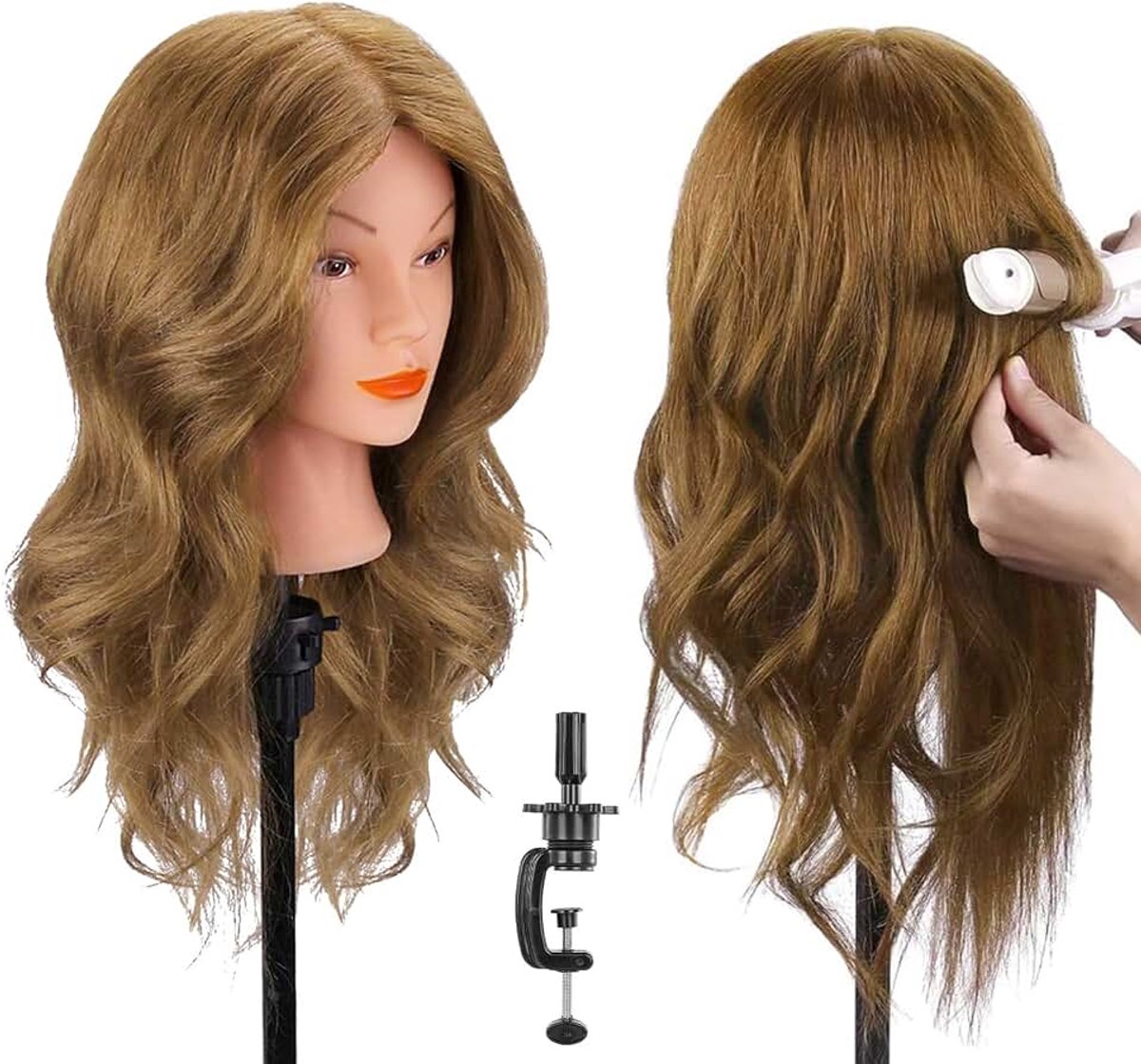 TopDirect 45 cm 18 inch oefenhoofd cosmetology mannequin poppenhoofd met klem + DIY haar kapselset, lichtbruin