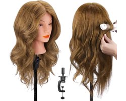 TopDirect 45 cm 18 inch oefenhoofd cosmetology mannequin poppenhoofd met klem + DIY haar kapselset, lichtbruin