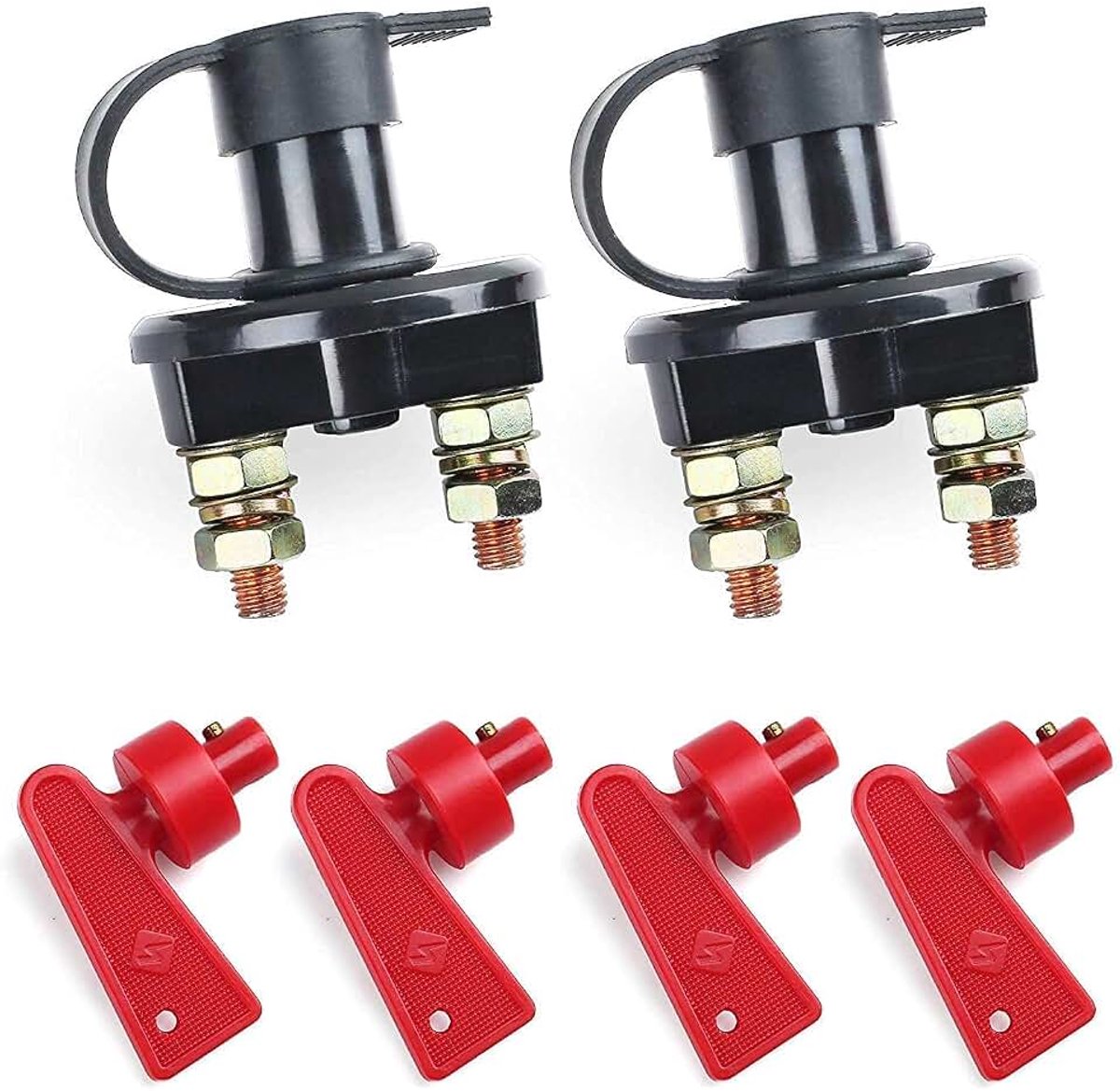 2 stuks accu-ontkoppelingsschakelaar 12V-24V hoofdschakelaar accuschakelaar compatibel met verwijderbare sleutels 2 gaten accu-ontkoppelingsschakelaar voor voertuig boot auto B07TK9ZZGR