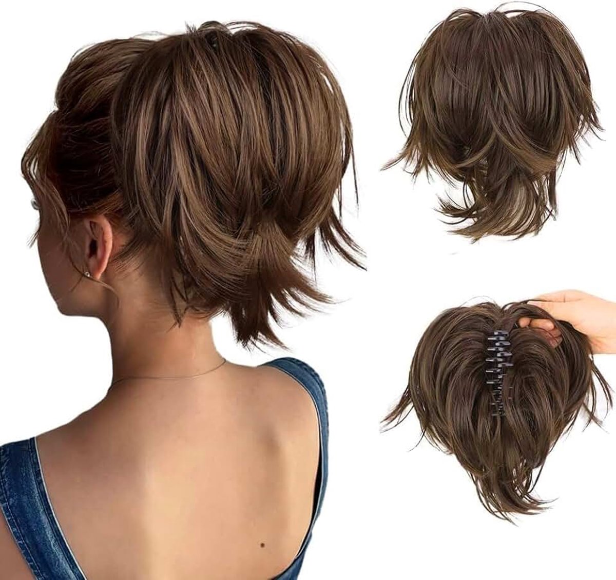 Haarextensies, paardenstaart-verlenging, synthetisch, golvend, krullen, haarstukje, paardenstaart, extensie, vlecht, haarclip, korte knot-extensie, synthetisch haarstukje voor