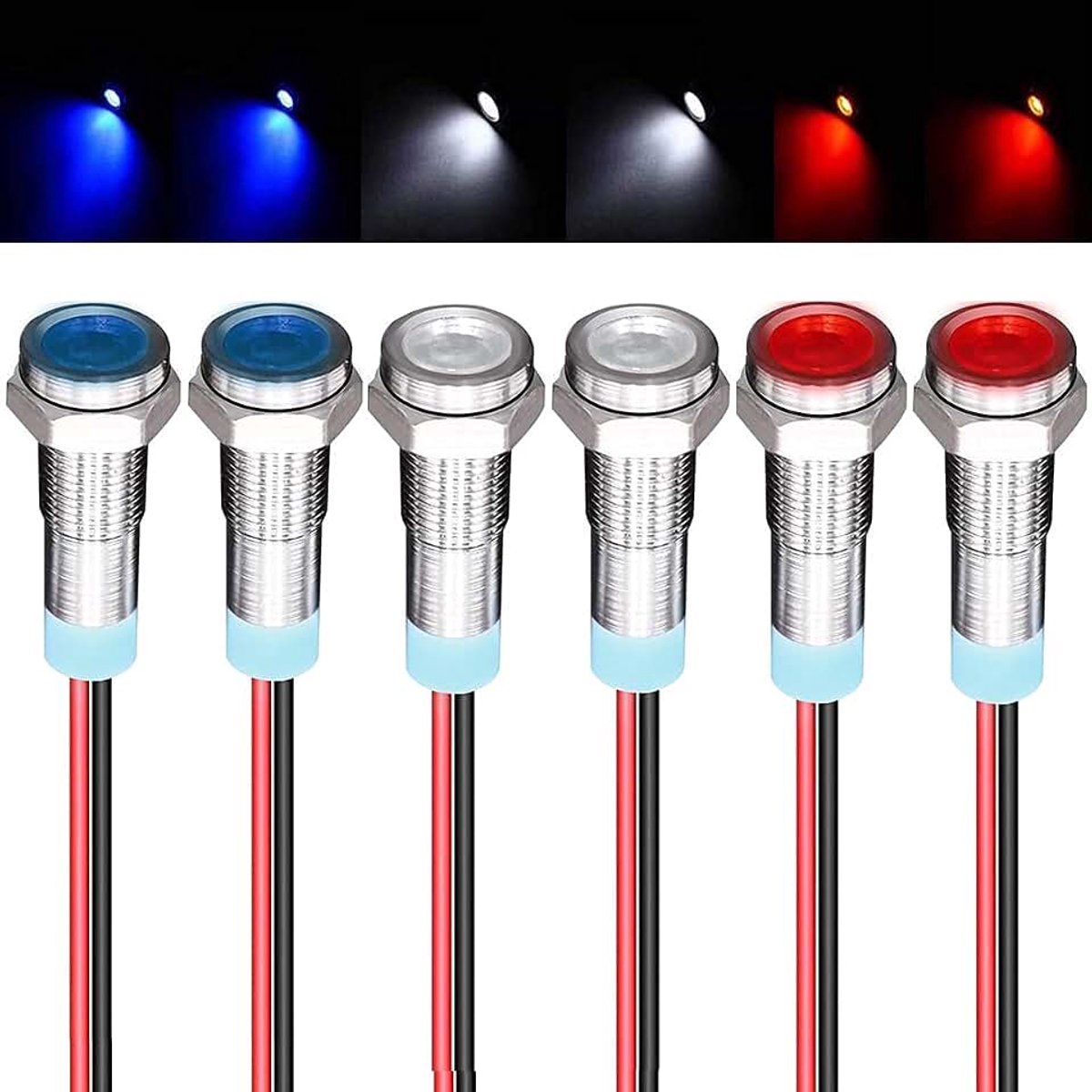 6 stks 12V-24V 6mm LED-paneel Pilot Dash Waarschuwingslampje Indicator licht Lamp Pilot Dash Lampen Directionele (Rood/Blauw/Wit)