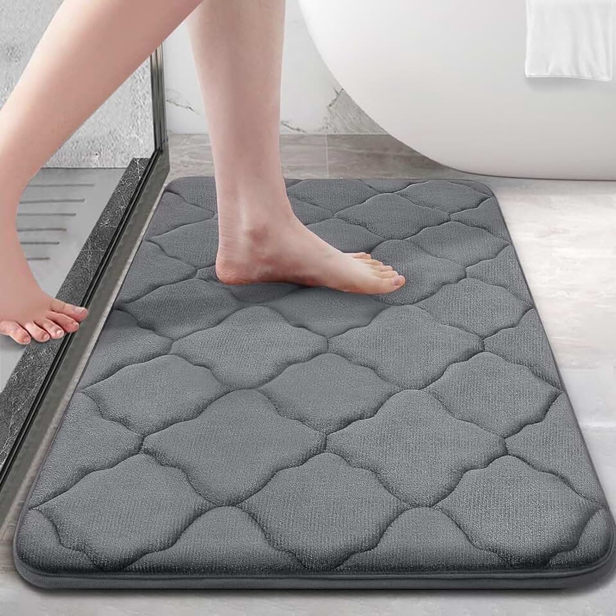 Traagschuim badkamertapijt, antislip, zacht, absorberend, wasbaar, onderhoudsvriendelijk, douchemat, 40 x 60 cm, donkergrijs