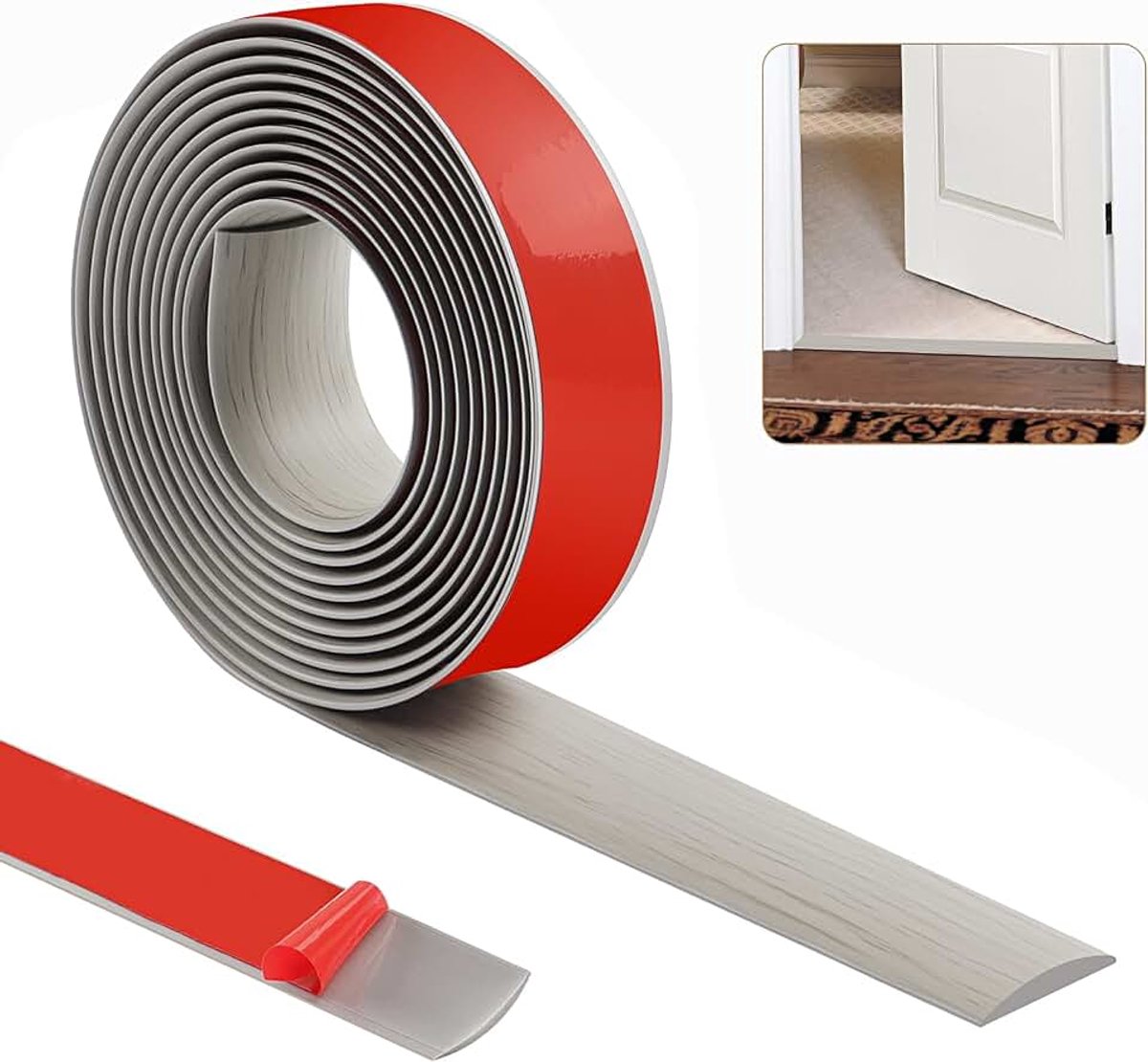 Drempelstrip, 4 m x 4 cm, tapijtdeurbekleding, vloerovergangsstrips, zelfklevende vloerdeurscheidingsstrip, plat laminaatprofiel, vloerrand, sierstrip (grijze houtnerf)