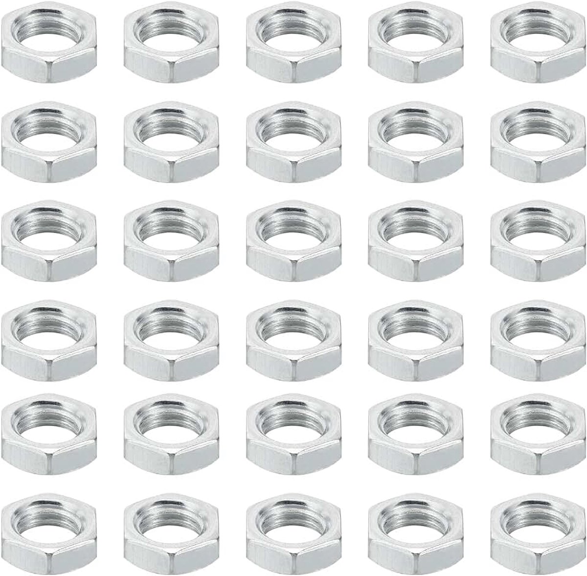 M10 x 1,5 stalen zeskantmoeren, 60 stuks, metrische schroefdraad, gegalvaniseerd, hardware, moeren, schroeven, schroeven, apparaten, bevestiging voor lampen, machines, onderhoud, 5 mm hoogte