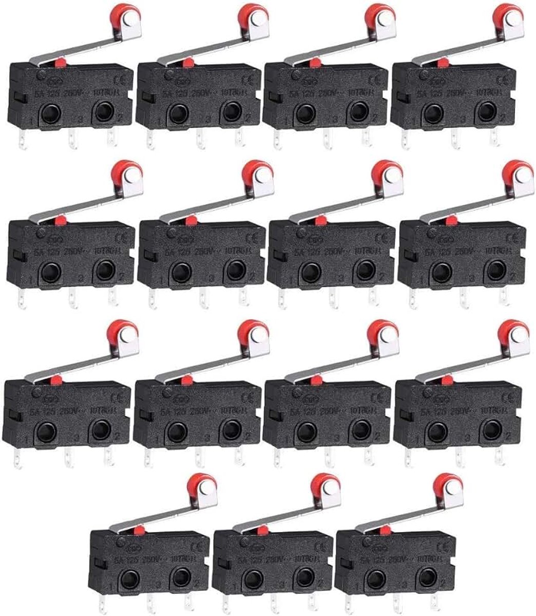 15 x Mini Micro Schakelaar kortstondige Scharnier Metalen Roller Hendel Micro Schakelaar AC 5A 125 250 V SPDT 3 pins