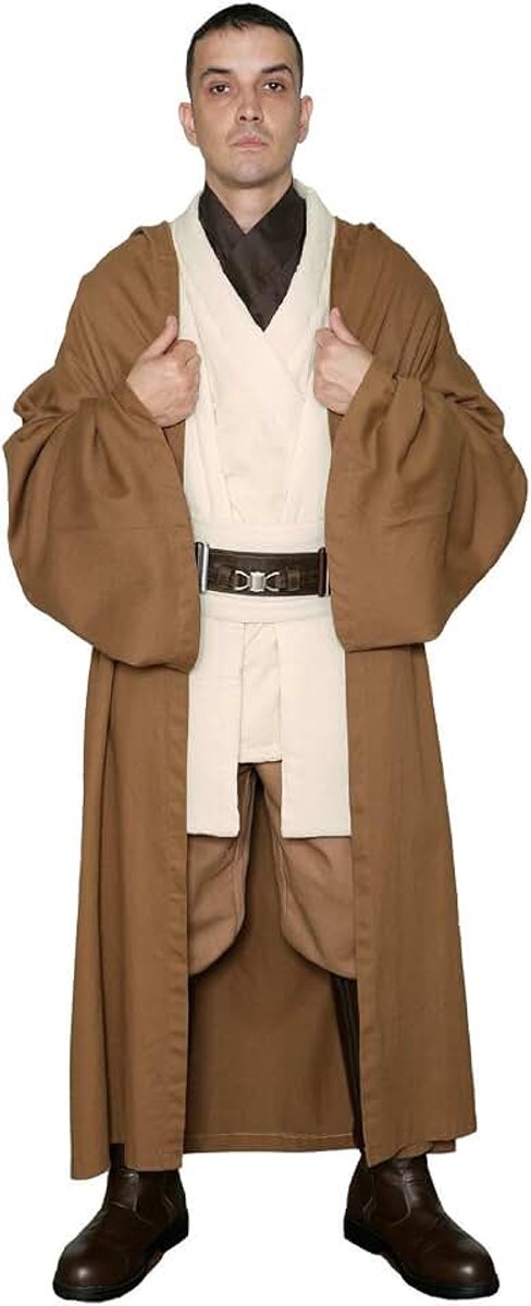 Kenobi Jedi Ridderkostuum - Body Tuniek met lichtbruine Jedi-badjas - replicakostuum (heren: Large)