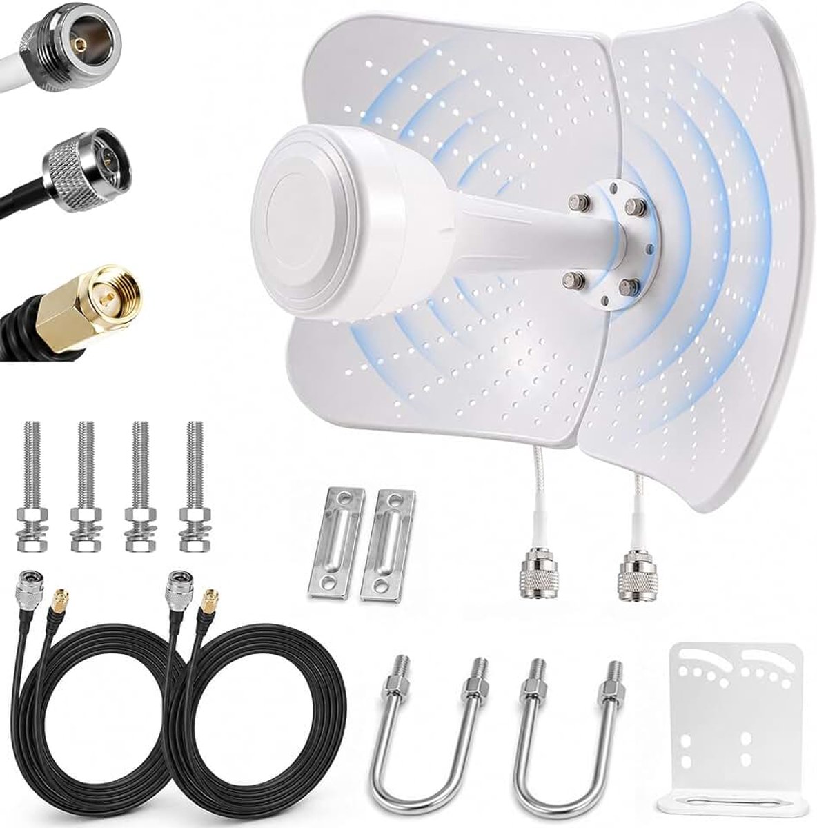 4G LTE 5G Antenne Outdoor Dual Band 22dBi Gain,600-6000MHz Ultra Wide Band | MIMO Directionele antenne voor router 4G 5G NB-IoT LoRa, met 2 x 10 m kabel, externe antenne SMA/TS9