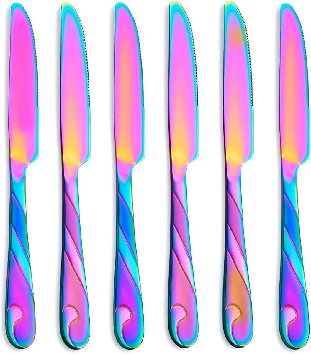 Etenmesmeset, 23,4 cm Glanzende Zwarte Etenmes van Edelstaal voor de Tafel, Etenmesbestel, Set van 6