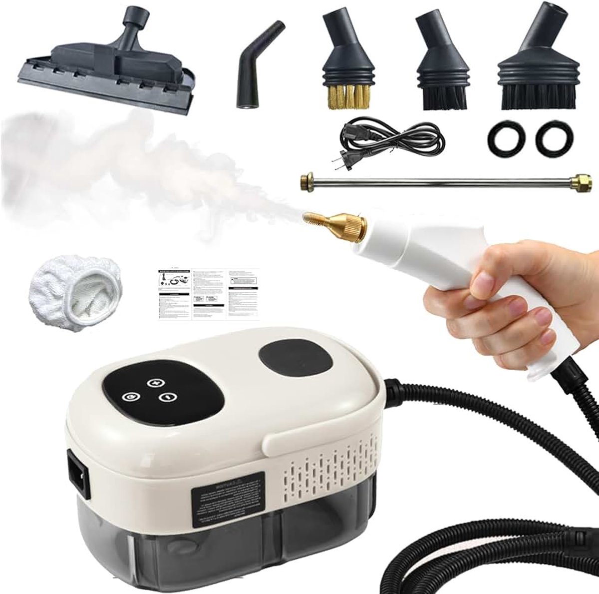 Stoomreiniger, 2500 W, stoomreiniger, handapparaat, multifunctionele stoomreiniger met 3 borstelkoppen, handstoomreiniger met 1100 ml grote watertank, stoomreiniger voor keukenmeubels