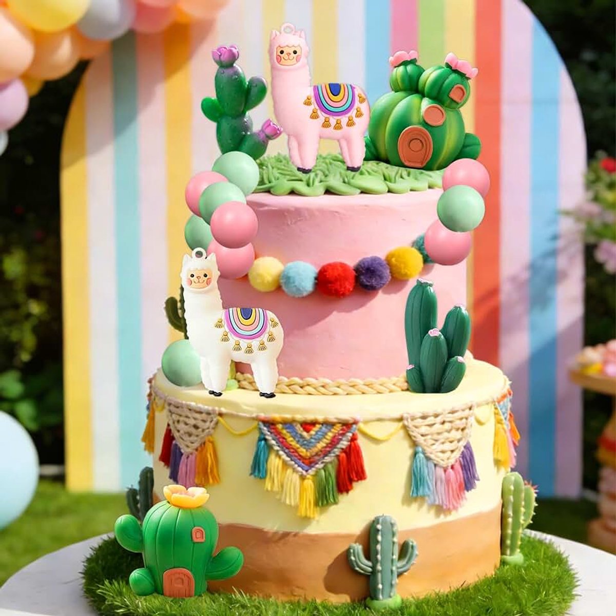 Lama cactus taartversiering voor mexicaans feest roze | lama cactus taartversiering voor mexicaans feest roze