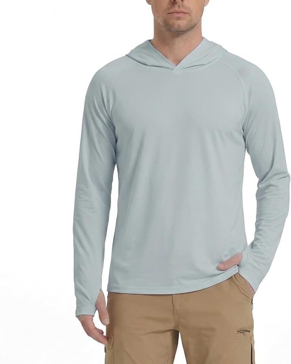 Licht vissshirt met capuchon voor heren, UPF 50+, lange mouwen, uv-bescherming, sneldrogend