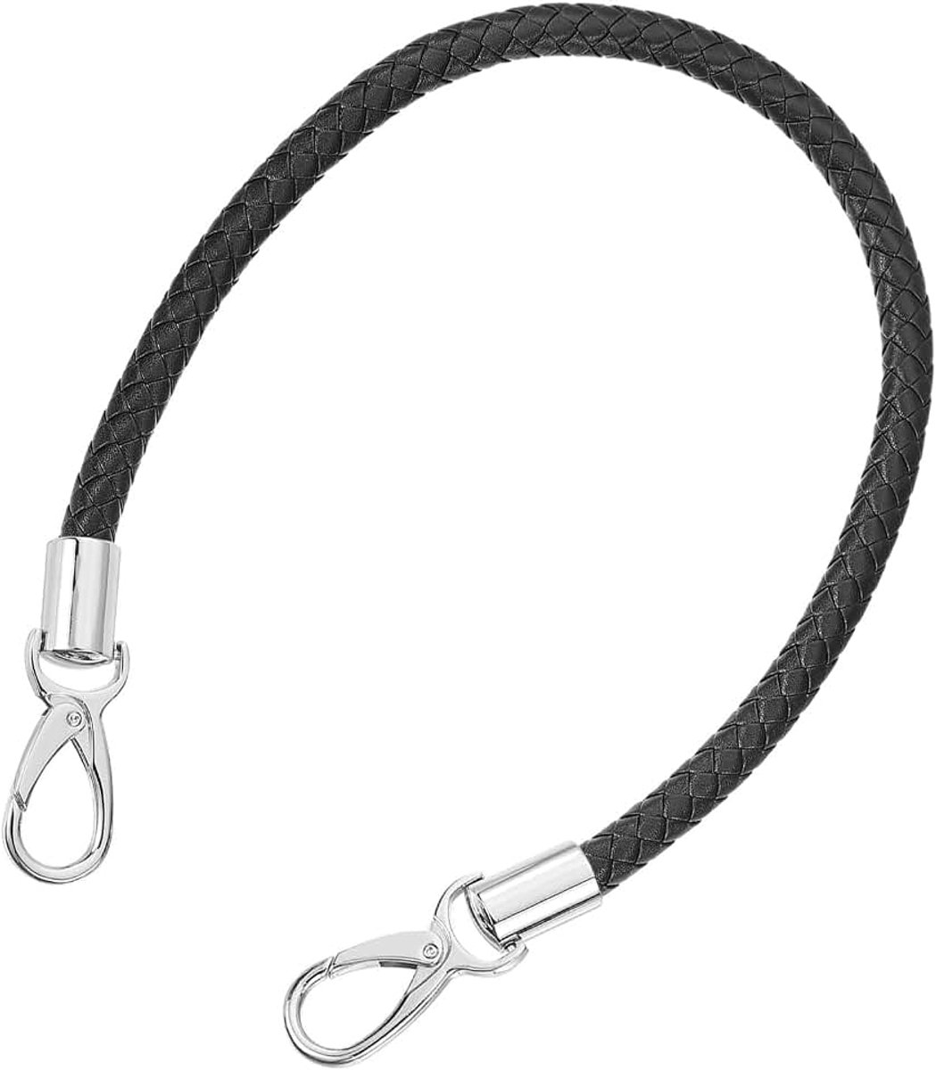 Handgrepen voor gehaakte tassen, 50 cm, PU-reservegrepen, lederen riemen voor tassen, portemonnee, handtassen (zwart + zilveren sluiting)
