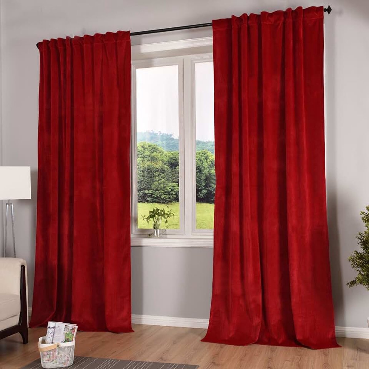 Milano 20357 Verduisteringsgordijn, ondoorzichtig, met lussen, tunnelzoom, strijkband, in te korten, 2 stuks, H x B 235 x 135 cm, rood
