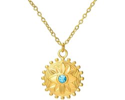Boze Oog Medaillon Hanger Ketting Roestvrij Staal Turkoois Kristal Sieraden voor Vrouwen 45 cm Keten Zonnestraal Accessoires