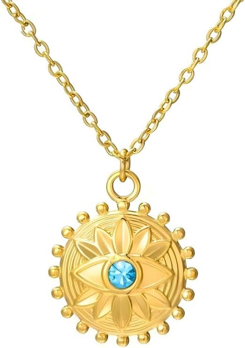 Boze Oog Medaillon Hanger Ketting Roestvrij Staal Turkoois Kristal Sieraden voor Vrouwen 45 cm Keten Zonnestraal Accessoires