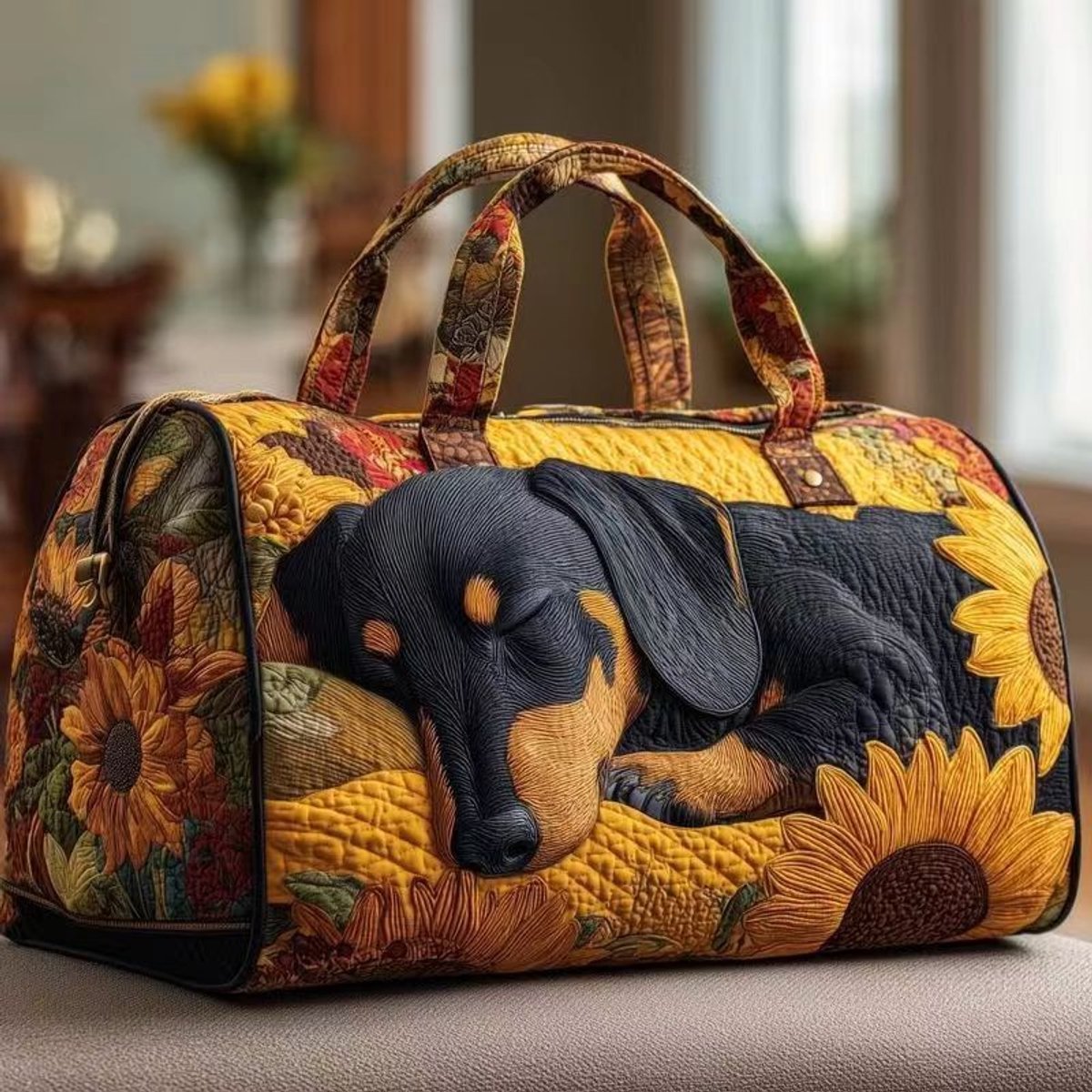 Textielen tas, retro bloemenprint in 3D-stijl, boho-stijl voor reizen en sport, meerkleurig, groot (18 x 9 x 9 inch)，model 1998