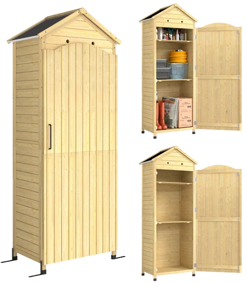 Tuinkast - Opbergkasten met deuren - Tuinhuis - Schuur - Voor buiten - Gereedschap - Naturel hout