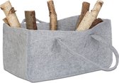 Relaxdays 1x houtmand vilt - haardhout tas - draagtas grijs - boodschappentas - openhaard