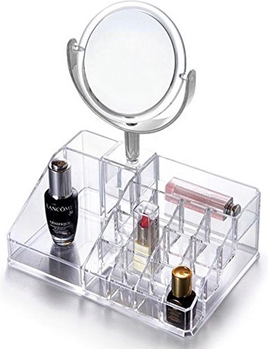 Goedkoopste Oxid7® Organizer voor Cosmetica Acryl - 25,5x22,5x15 cm - 16 vakken en spiegel met 3x vergroting