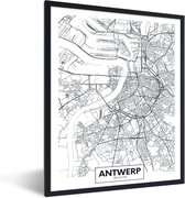 Fotolijst incl. Poster - Kaart - Antwerpen - België - Simpel - 30x40 cm - Posterlijst