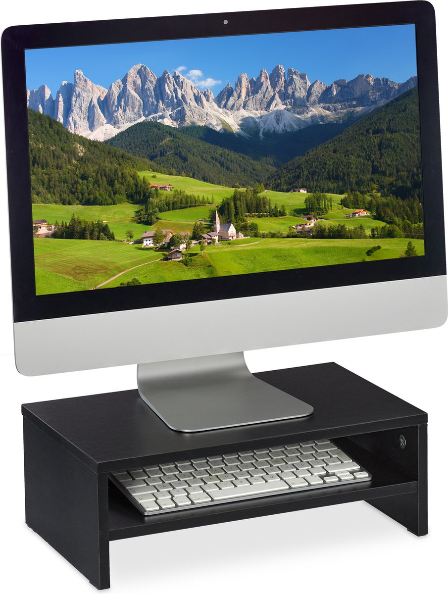 beeldscherm verhoger - met vak - 14 x 40 x 23,5 cm - bureau - zwart