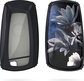 kwmobile autosleutelhoes voor BMW 3-knops draadloze autosleutel (alleen Keyless Go) - TPU sleutelcover in wit / grijs / blauw - Magnolia design